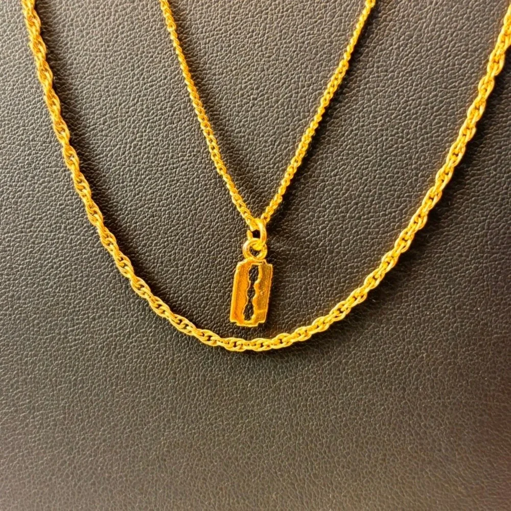 Gold Rope Chain Razor Blade Pendant Necklace Set Goth Y2K Streetwear Edgy Boho